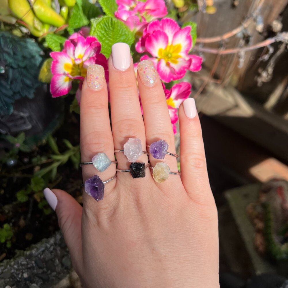 Adjustable Raw Crystal  Ring- Gold or Silver